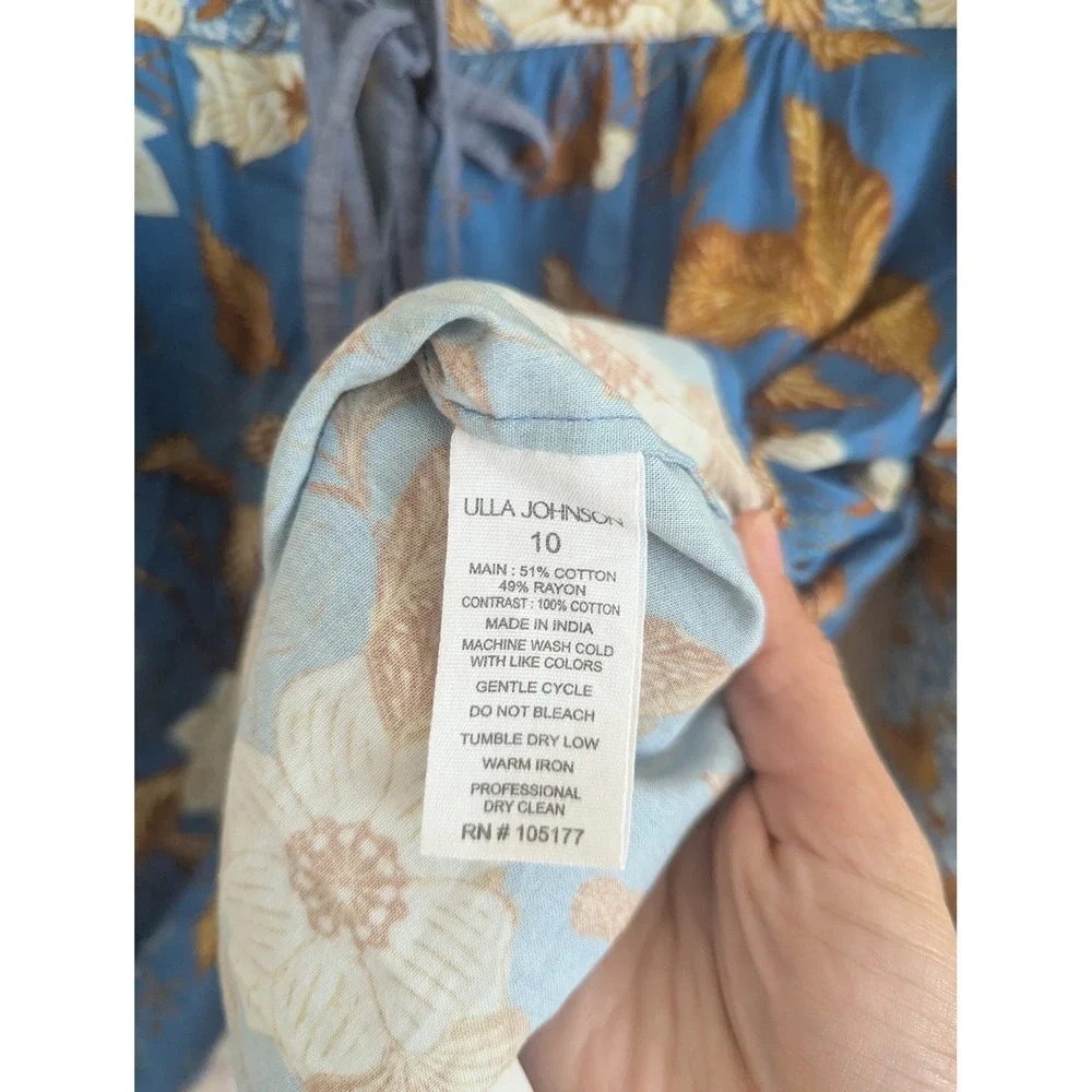 Ulla Johnson Joanie Blouse Size 10 Lapis Blue Floral Puff Sleeve $295